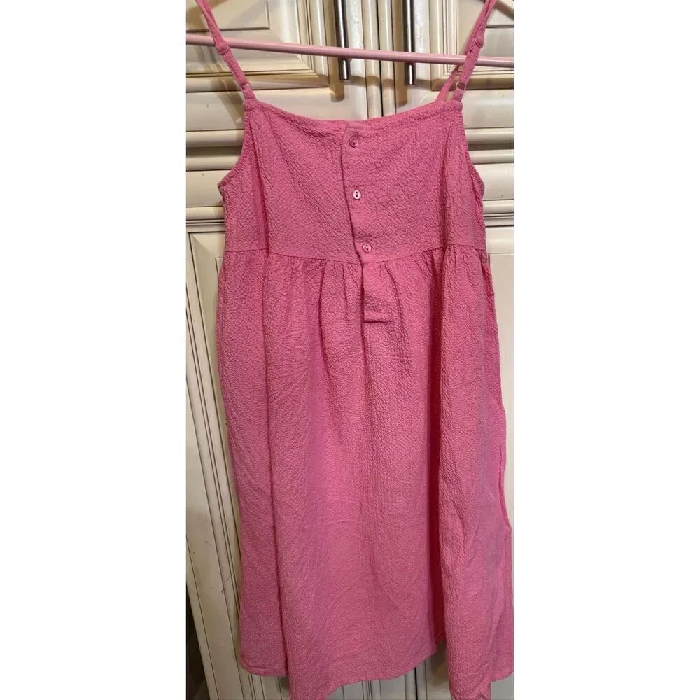 H&M Girls Adjustable Shoulder Strap Button Back Textured Dress Pink Size 10